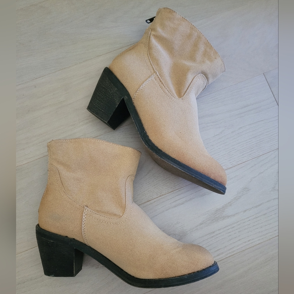 Tan faux suede booties